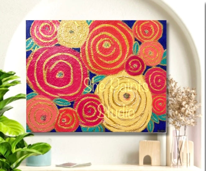 Original canvas art - textured wall art - abstract floral - "Kaleidescope"
