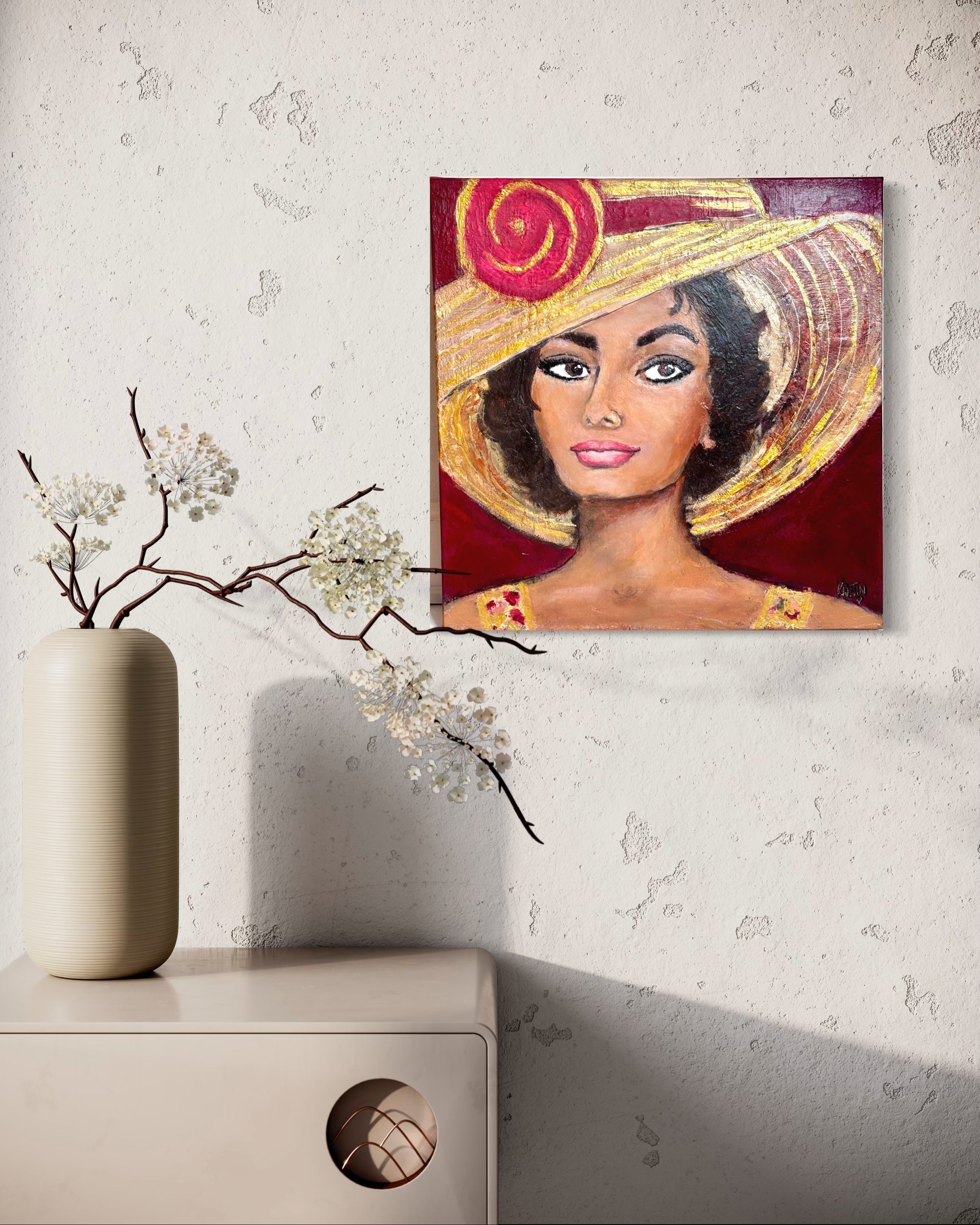 Original canvas art - textured art - "Sophia" Sophia Loren