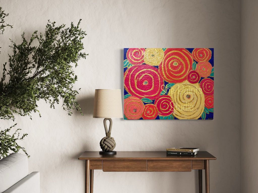 Original canvas art - textured wall art - abstract floral - "Kaleidescope"