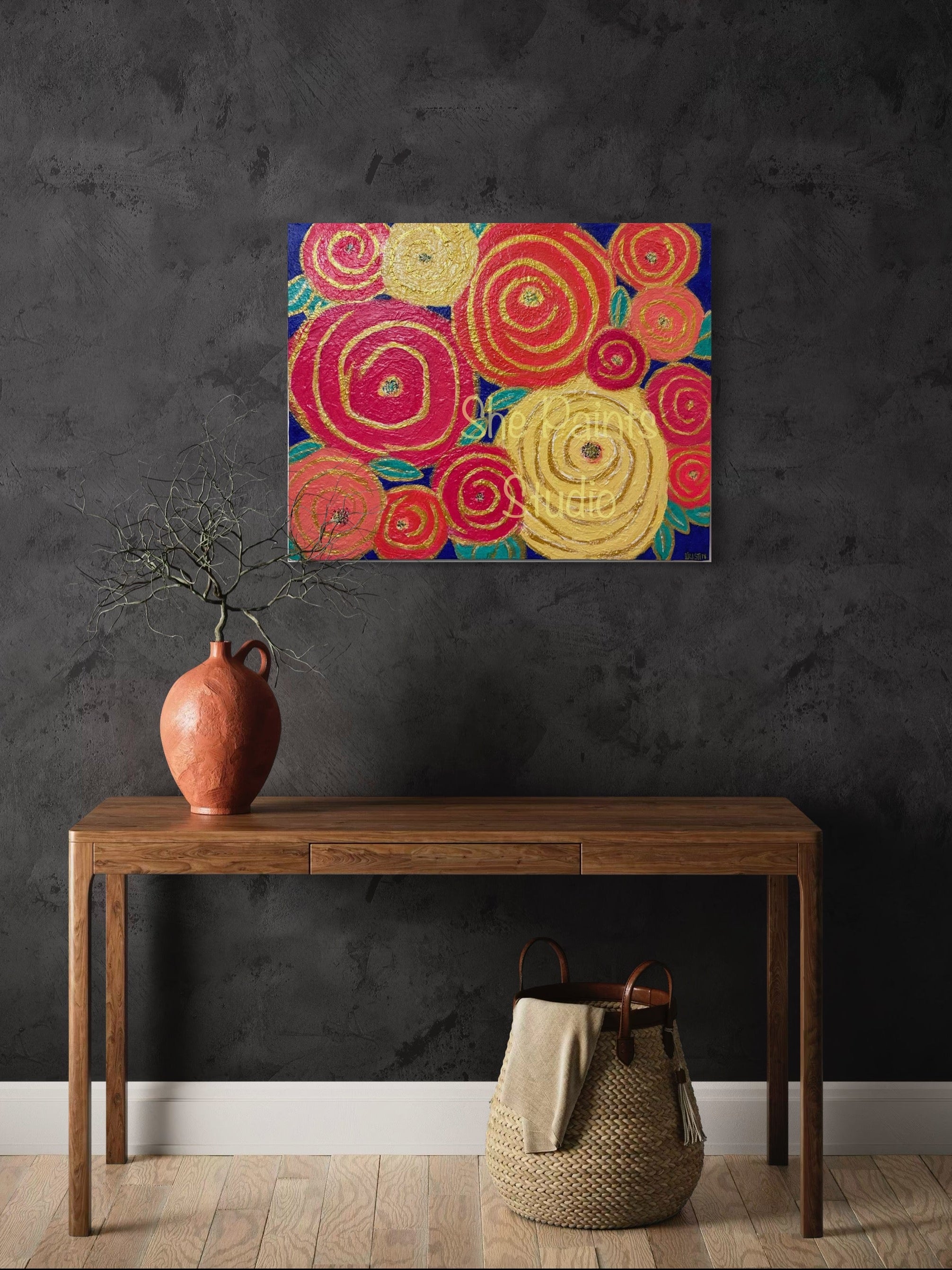 Original canvas art - textured wall art - abstract floral - "Kaleidescope"